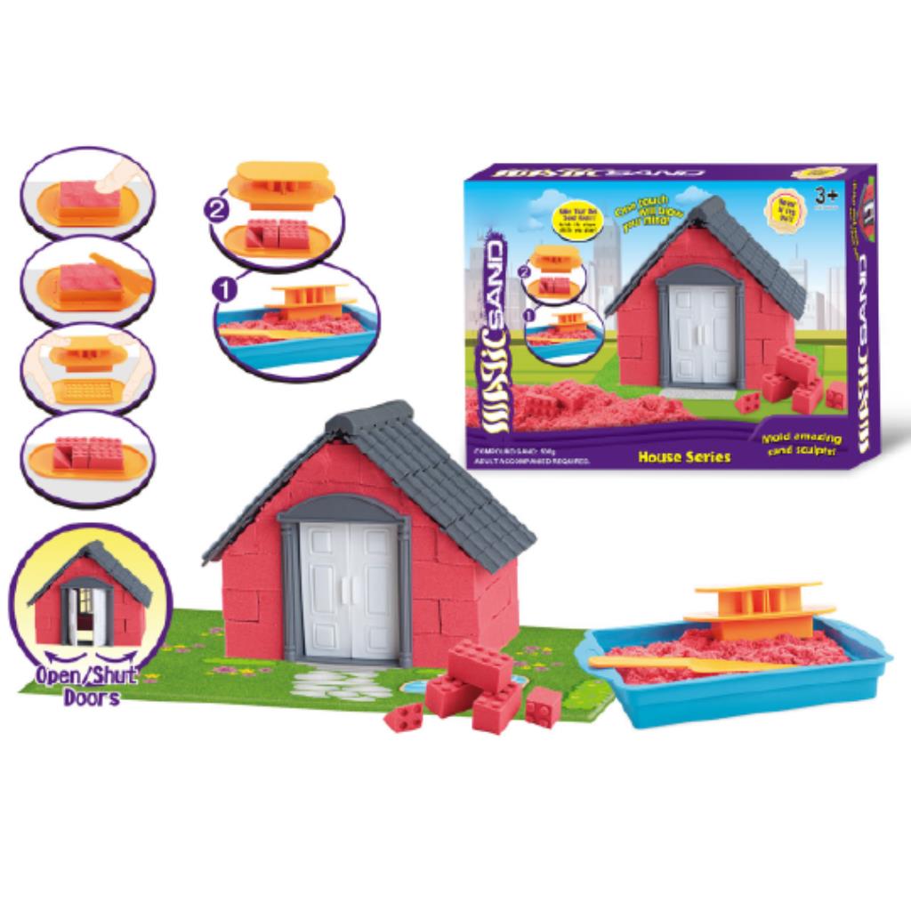 طقم الرمل السحري لبناء البيت – تشكيل الطوب وبناء منزل كامل